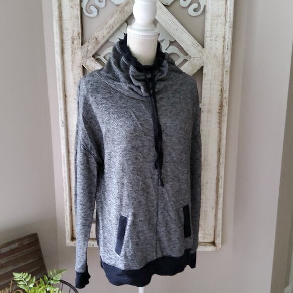 Xersion Women's Drawstring Funnel Neck Pullover Sweatshirt in Black Gray Medium - Picture 1 of 8